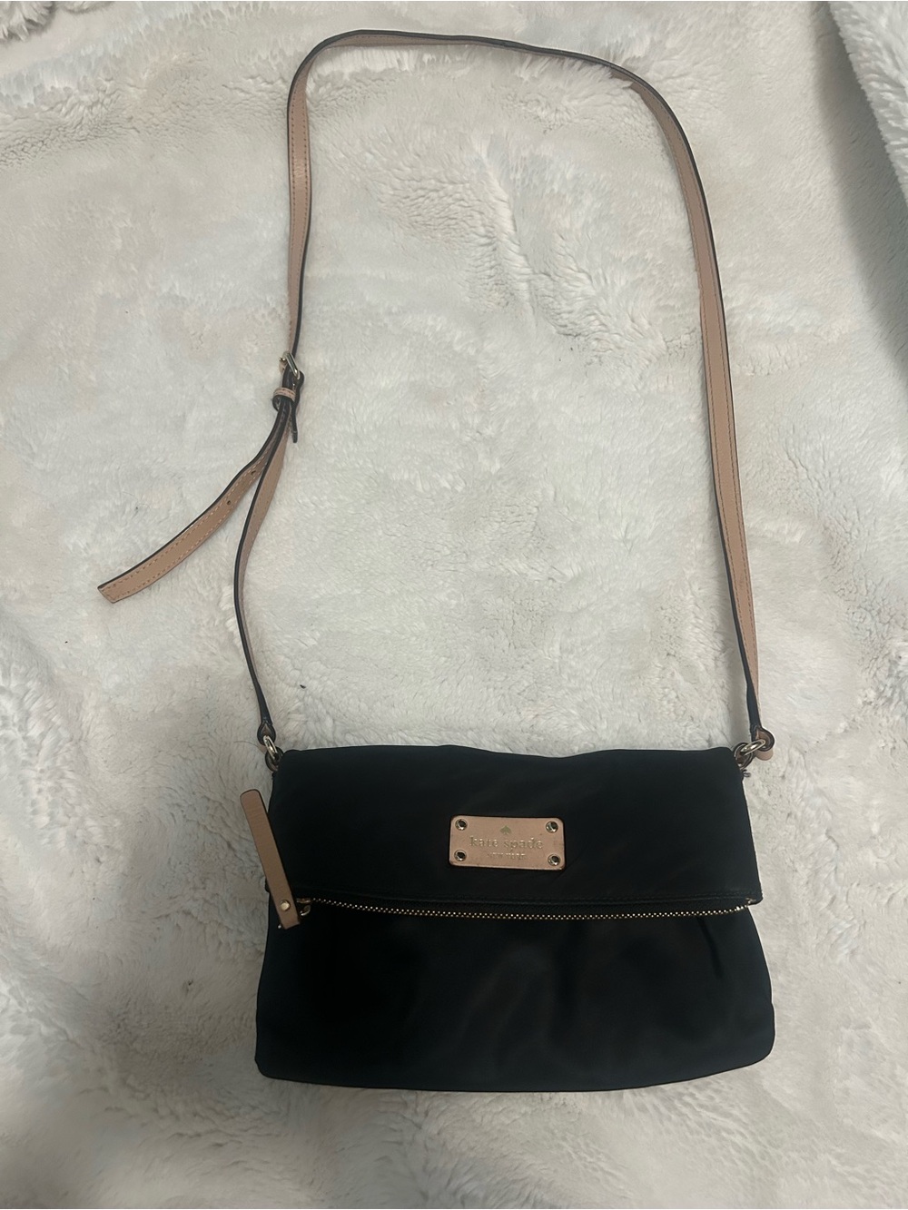 kate spade Black Crossbody with Tan Strap and Gold Hardware